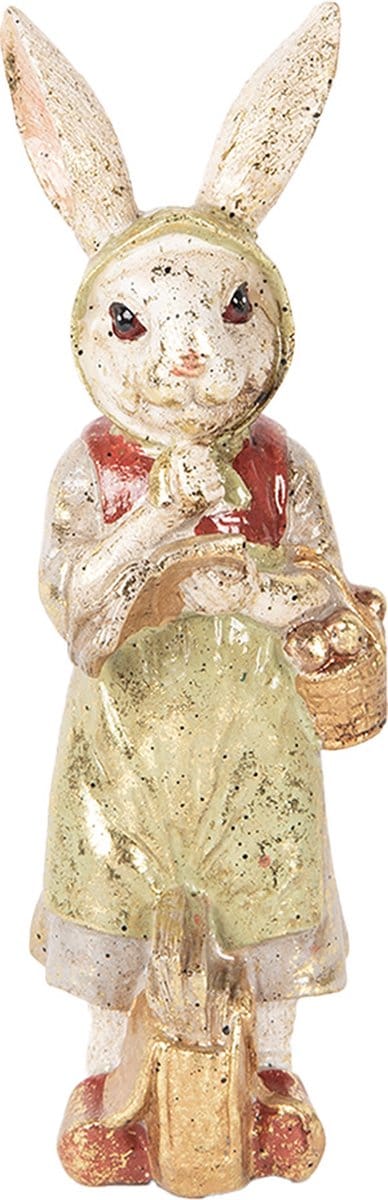 Clayre & Eef Decoratie Beeld Konijn 7x6x21 cm Beige Groen Kunststof