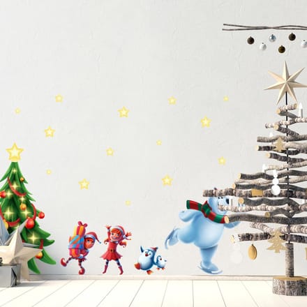 Kerststicker met de Kerstman en zijn vrienden - Kerststickers - feestversiering - 110x165cm