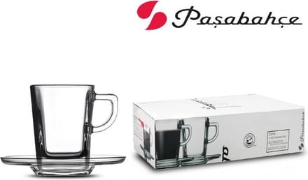 Carre - 6 Mini Espresso kopjes vierkant 72ml + 6 Schoteltjes - Set van 6
