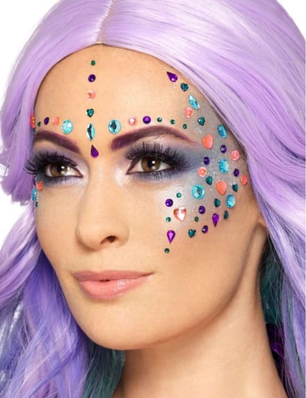 Smiffys - Pastel Jewel Gezicht Diamanten Sticker - Multicolours