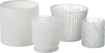 J-Line windlicht Streep - glas - wit - 6 stuks
