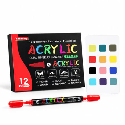 Acrylstiften - 12 kleuren - zachte en harde dubbele punt - geschenkverpakking