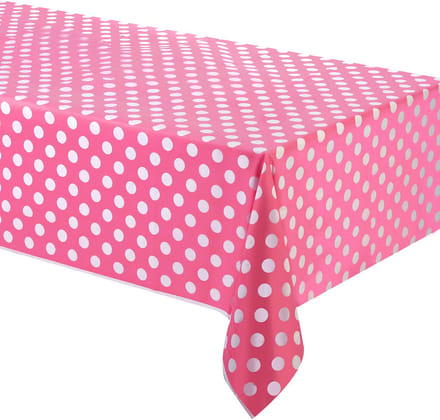UNIQUE - Roze plastic tafelkleed met witte stippen 1.37 x 2.74 m