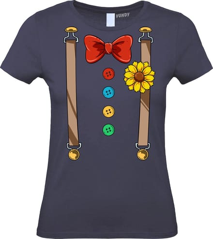 Dames T-shirt Bretels Kostuum | Carnaval | Carnavalskleding Dames Heren | Navy | maat M