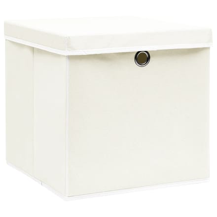 vidaXL - Opbergboxen - met - deksel - 4 - st - 32x32x32 - cm - stof - wit