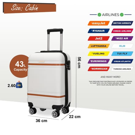 Harde crèmekleurige witte handbagagekoffer, robuuste ABS lichtgewicht bagage, vakantietas