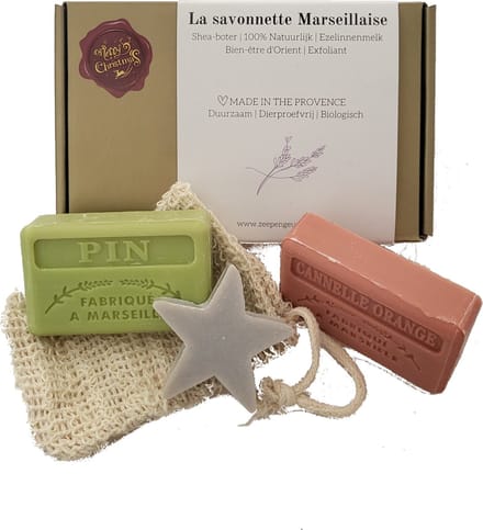kerstcadeau set: Den, Kaneel-sinaasappel, kerstster& sisal zeepzakje