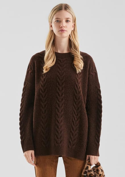 Dikke en zachte oversized kabelgebreide trui voor dames QS