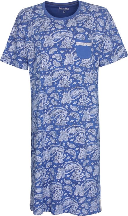 Medaillon Dames Nachthemd - Geprint Dessin - Katoen - Blauw - Maat S