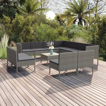 vidaXL - 12-delige - Loungeset - met - kussens - poly - rattan - grijs