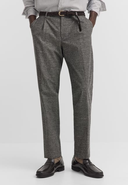 Bugatti Herren Broek met plooien Elio Relaxed Fit ruitpatroon
