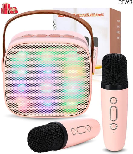 RFWR® Draagbare Karaoke-machine met Draadloze Microfoons en LED Verlichting voor Thuisfeest