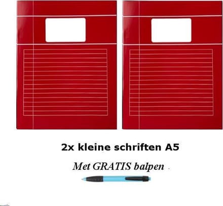 Schriften klein A5 lijntjes - Met Kantlijn - Set van 2 stuks - Rood - Met GRATIS balpen