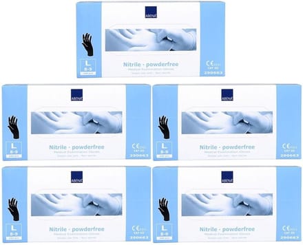 5x Abena Nitril-Handschoenen Classic poedervrij Maat L zwart 100st