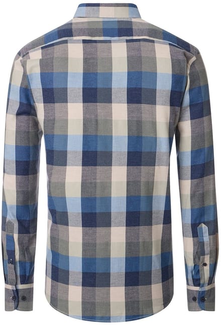 CASA MODA Sport casual fit overhemd - dobby - blauw - wit en beige geruit