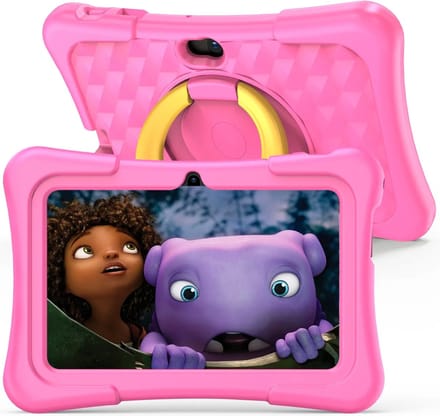 Elementkey Ai-Kids Max – 7 Inch KinderTablet – 32GB Intern + 64GB Micro SD – Voor En Achtercamera – Android 13 - IPS-scherm – 2GB RAM - SIM – WiFi 6 - Roze Hoes