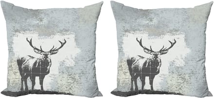 ABAKUHAUS Kussensloopset met geweimotief (2 stuks), Herten silhouet grunge, 40 cm, Grijszwart