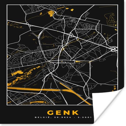 Poster Stadskaart - Kaart - Genk - Plattegrond - Goud - 75x75 cm