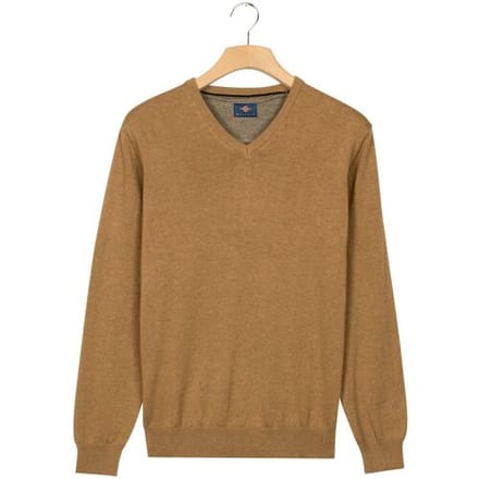 Baileys Trui Uni Color Cotton V-Neck Single Knit Coffee Brown / male