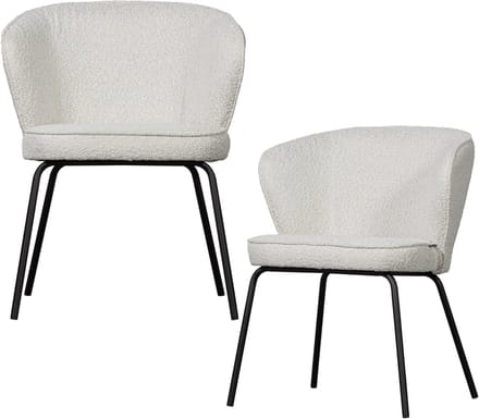 WOOOD Admit Eetkamerstoelen - Bouclé - Naturel - Set van 2