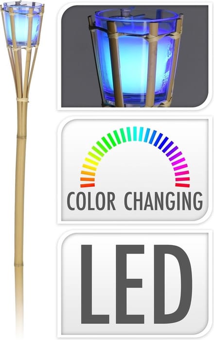 Bamboe tuinfakkels - 3x - citronella - met LED verlichting - 76 cm