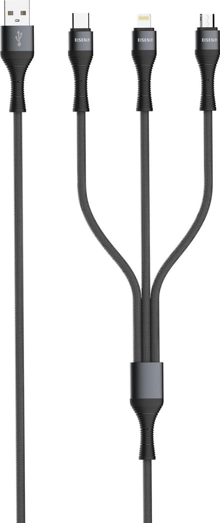 EISENZ LC94 3-in-1 Snellaadkabel 3.4A – USB-A naar USB-C / 8-Pin / Micro-USB