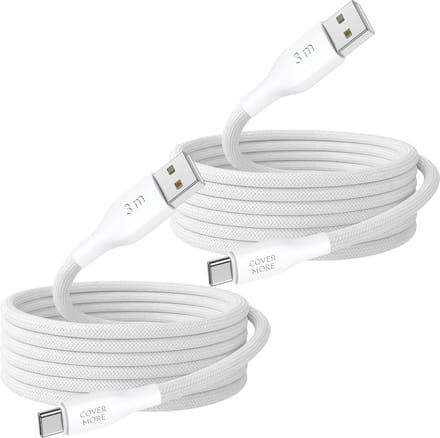 Usb A naar usb C kabel 3 meter - Oplaadkabel - Geschikt voor opladen android smartphone met usb C ingang - 2 stuks - Wit