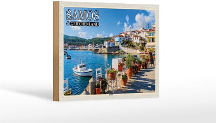 Holzschild Reise 18x12 cm Samos Griechenland Kokkári Stadt Urlaub