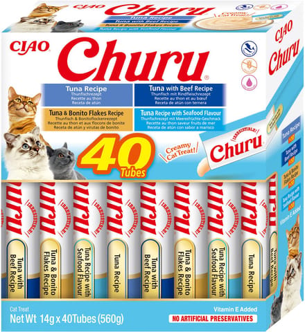 Inaba Ciao Churu Creamy Puree Liquid Kattensnack Tonijn & Zeevruchten 40x14g
