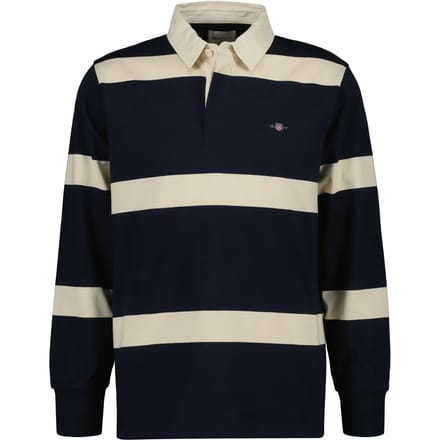 Gant Heavy Rugger Stripe Shield Polo Streep Navy Wit - Maat S - Heren - Longsleeve polo