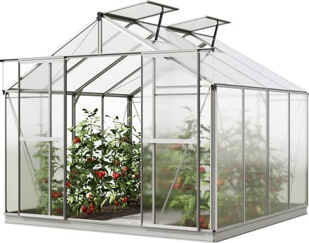 Tuinkas Orchidee 4 aluminium frame 256x256cm polycarbonaat panelen - met grondframe & automatische dakraamopener