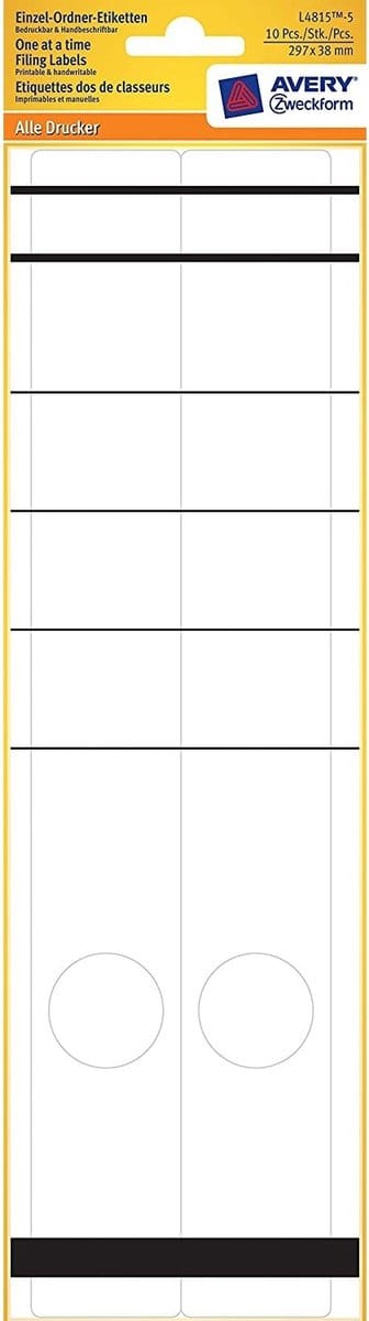 Avery Zweckform 10x Enkele map etiketten smal lang 297x38mm wit