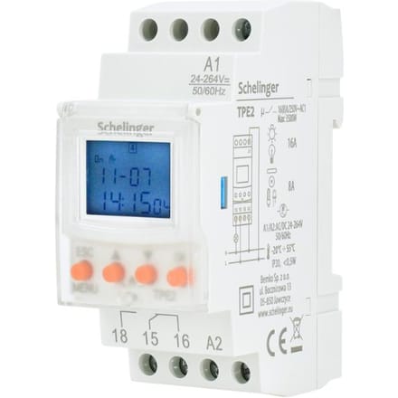 Schelinger Elektronische Tijdschakelaar 7-Dagen - 24-264V AC/DC - DIN-rail - 50 Programmas - 16A - IP20
