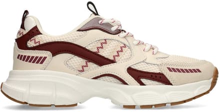 Manfield - Dames - Beige mesh sneakers met burgundy details - Maat 36