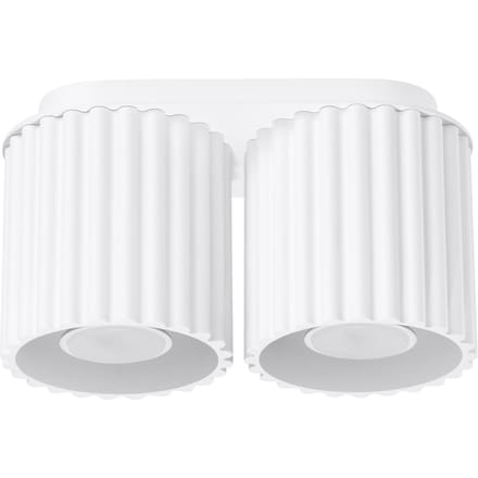 Plafondlamp AURA 2 met 2 geribbelde spots naast elkaar - Sollux Lighting - IP20 - Wit aluminium behuizing - 21 x 10 x 12 cm - 2 x GU10 LED, exclusief lichtbron - 2 x 10 W - Minimalistische plafondlamp voor woonkamer, slaapkamer en eetkamer
