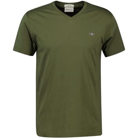 Gant T-Shirt Fine Shield Embroidery Uni V-Neck Mosgroen / male