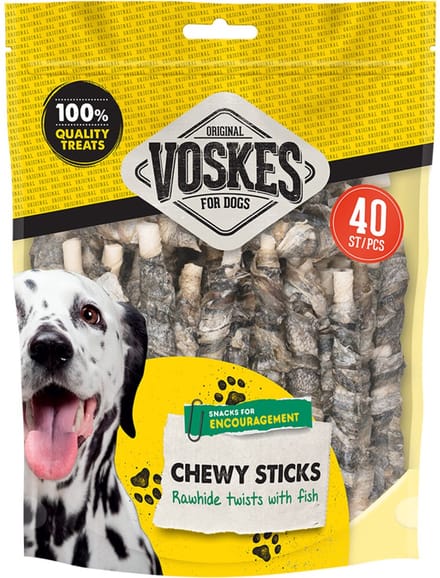 Voskes Hondensnack Rawhide Sticks Vis - 40 stuks