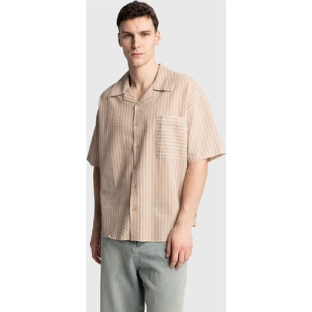 Gestrikte Gestreepte Korte Mouw Shirt met Zak
