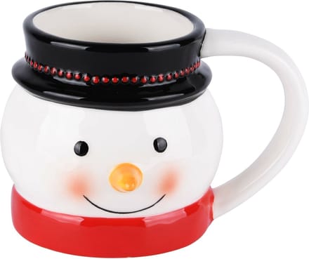 Dekoratief | Mok 'Snowman', wit/rood/zwart, dolomiet, 14x12x10cm | A225582