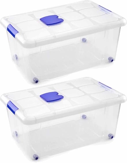 PlasticForte Opslagbak - 2x stuks - met deksel - 36L - 59 x 40 x 25 cm - transparant - opbergbak
