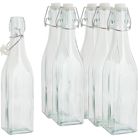 VBS Glazen fles met clip-sluiting "Vierkant", 500 ml, 6 stuks