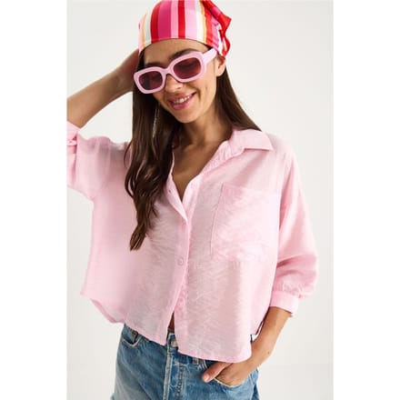 Geverfde Crop Shirt met Knopsluiting en Zak
