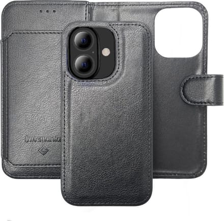 Cityhoesje – iPhone 16 – 2 in 1 – Bookcase - 6 Pasjes - Zwart
