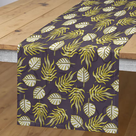 ABAKUHAUS Leafage Tafelloper – Herfstmotief – 40x180 cm – Quartz ivoor-mosterd