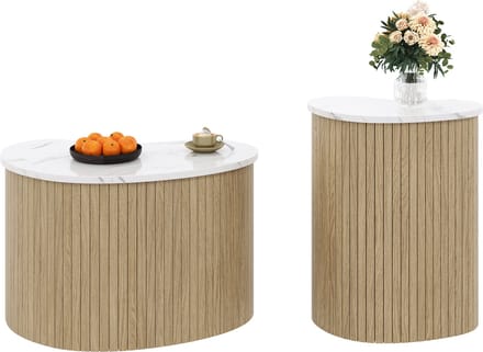 Moderne Minimalistische Salontafel - Marmerlook - Houtlook - Scandinavisch Stijl - Multifunctioneel - MDF - Wit