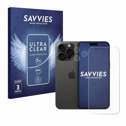 Savvies - Screenprotector voor Apple iPhone 15 Pro Max (Voor+Camera) - Folie Beschermfolie transparant 6 Stuks