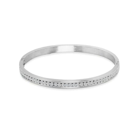 Twice As Nice Armband in edelstaal, ovale bangle met kristallen 6cm