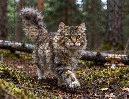 Puzzel Noorse boskat in het bos | 252 stukjes | Dierenpuzzel | Kattenpuzzel