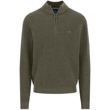 Fynch-Hatton Trui Uni Color Structure Troyer Zip Donker Khaki / male