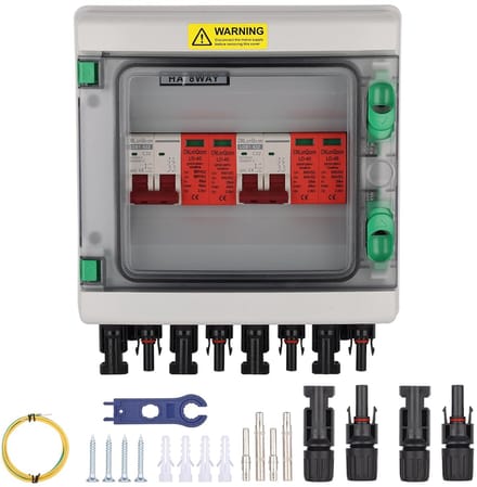 DC Combiner Box met Overspanningsbeveiliging en Zekering voor 2 Strings Zonnepanelen
